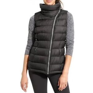 Athleta Women's  Down Puffer Vest Black Asymmetrical Zip Funnel Neck  SZ XXS